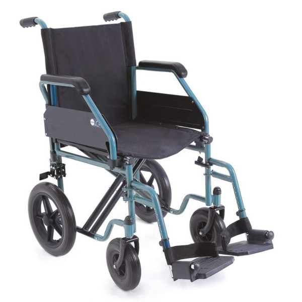 Sedia a Rotelle Carrozzina Pieghevole di transito in Acciaio con telaio stabilizzante a doppia crociera seduta 48cm Serie GO2