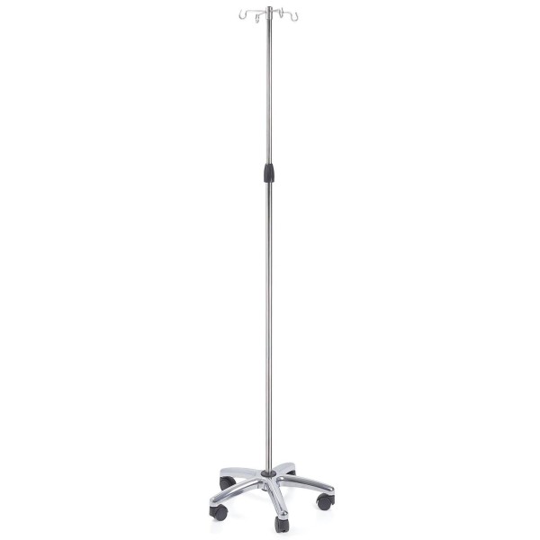 Asta Per flebo in Acciaio Inox 4 Ganci base alluminio con ruote