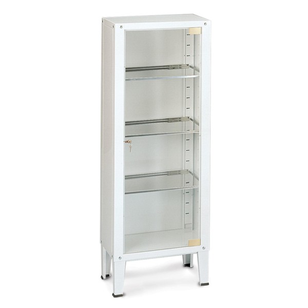 Armadietto Medicinali in Acciaio Inox per Farmaci e strumenti con vetrina, 1 anta, 3 piani cm 53X36X144H
