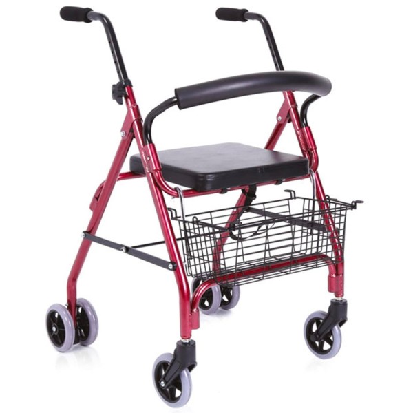 Rollator Deambulatore Girello per Anziani Pieghevole in Alluminio verniciato 4 ruote Atos Rosso Art. RP518R