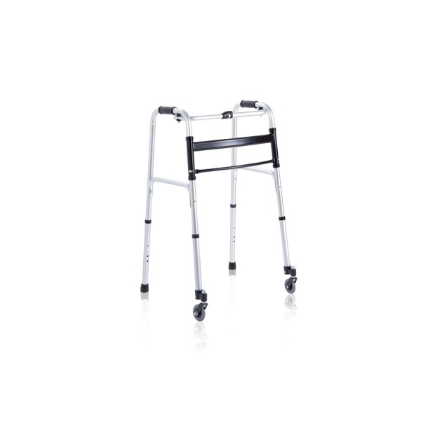 Deambulatore Girello per Anziani Pieghevole in Alluminio anodizzato 2 puntali e 2 ruote Piroettanti da 7 cm serie Click Art. RP7