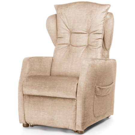 1 - Poltrona per anziani DAFNE Elevabile 2 Motori Con Roller 4 Ruote 50mm Colore Sabbia con Schienale e Poggia piedi Regolabile 