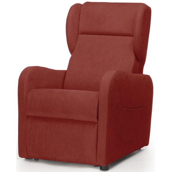 Poltrona per Anziani Relax Elevabile 2 Motori Con Roller 4 Ruote 50mm 4 Piedi in PVC Colore Rosso con Schienale e Poggia piedi R