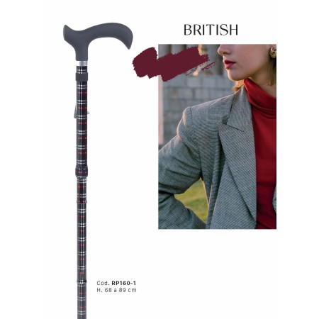 1 - Bastone Per Anziani in Alluminio pieghevole e regolabile da 68 a 89 cm fantasia con manico a T in ABS e TPR Fantasia British