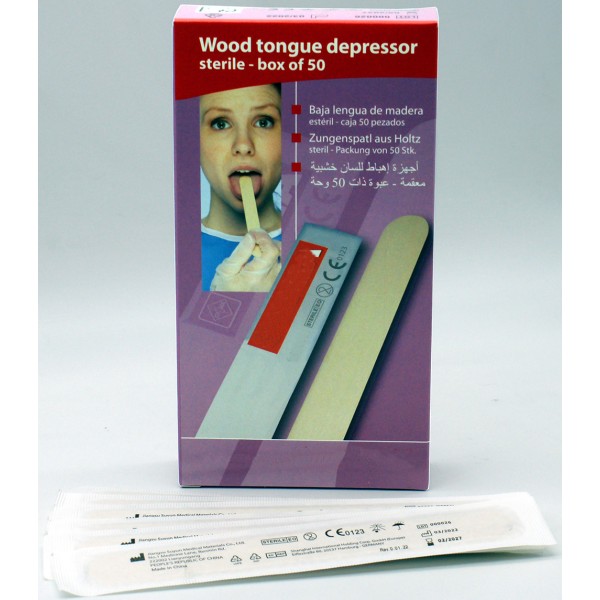 Abbassalingua confezionato singolarmente sterile in legno (conf.50 indivisibile) 150×18 mm