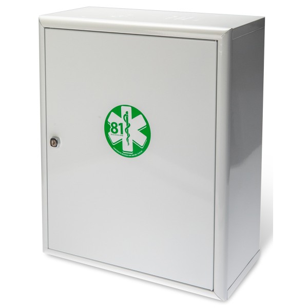 Armadietto di Pronto Soccorso in acciaio verniciato, 3 ripiani, serratura con chiave ALL. 1 contenuto maggiorato DA 3 LAVORATORI