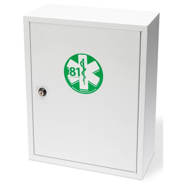 Armadietto di Pronto Soccorso in metallo bianco, 2 vani, 1 ripiano interno, serratura con chiave ALL. 2 contenuto maggiorato  FI
