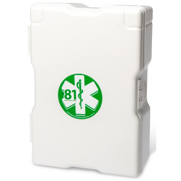 Armadietto di Pronto Soccorso in plastica bianco, 2 vani, 1 ripiano interno amovibile,  ALL. 2 FINO A 2 LAVORATORI  370x220x140 