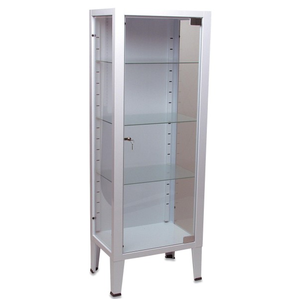 Armadio Pronto Soccorso in vetro smaltato ad un’anta con struttura in lamiera, 3 ripiani in vetro regolabili 53x36x144 cm