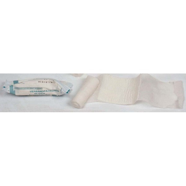 Benda elastica con tampone assorbente, sterile, avvolta in carta medicale 80 x 100 mm