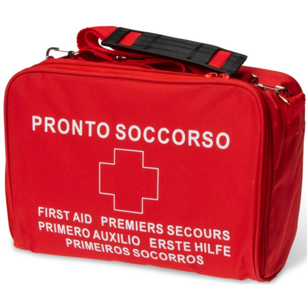 Borsa di Pronto Soccorso Vuota in Nylon 600D, imbottita, Colore Rosso con Maniglia e Tracolla, Chiusura con Cerniera 250x180x90 