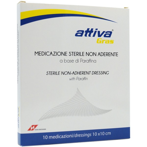 10 Buste di Garza ATTIVA GRAS garza vaselinata Monouso, Sterile e latex free 10x10cm