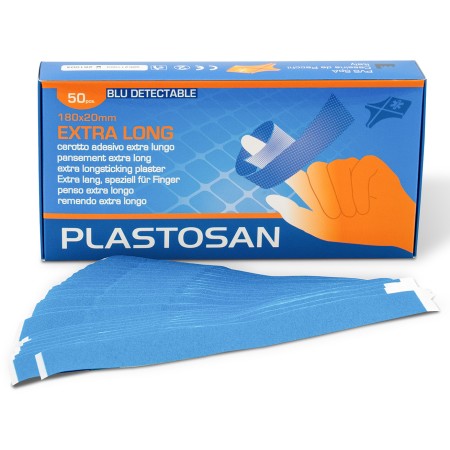 1 - Cerotti in astuccio da 50 pz BLU DETECTABLE EXTRALONG cm.18x2 mm HACCP per l’utilizzo nell’industria alimentare