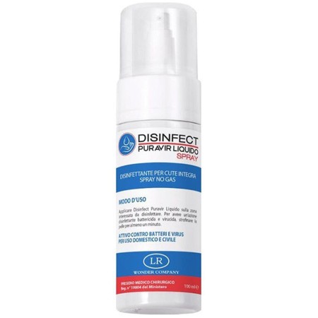 1 - Disinfettante Alcool spray PURAVIR no gas 100 ml Contro virus e Batteri