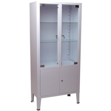 1 - Mobile Pronto Soccorso in vetro smaltato a quattro porte in lamiera con ripiani  75x38x169 cm