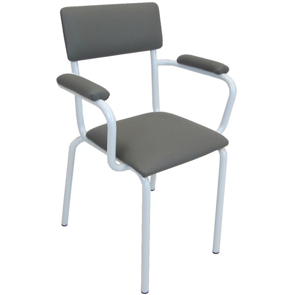 Poltroncina Pronto Soccorso verniciata con sedile, schienale e braccioli in laminato colore grigio.