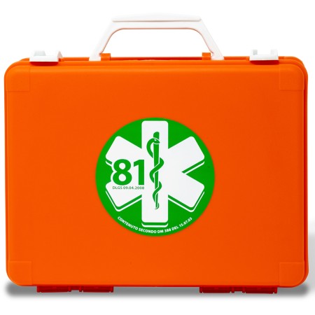 1 - Valigetta di Pronto Soccorso antiurto arancio, attacco a parete e maniglia ALL. 2 FINO A 2 LAVORATORI 250x190x90 mm