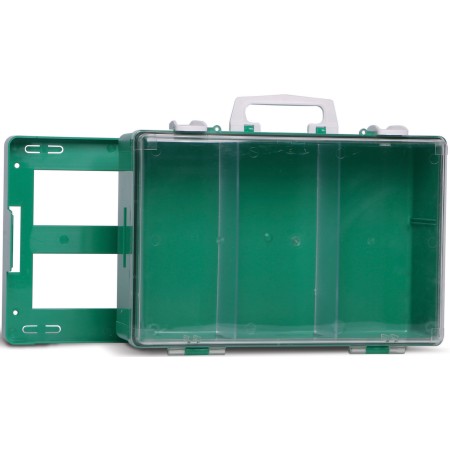1 - Valigetta Pronto Soccorso Vuota MEDIC 2 Verde con Coperchio Trasparente, Supporto a Muro 395x270x135 mm
