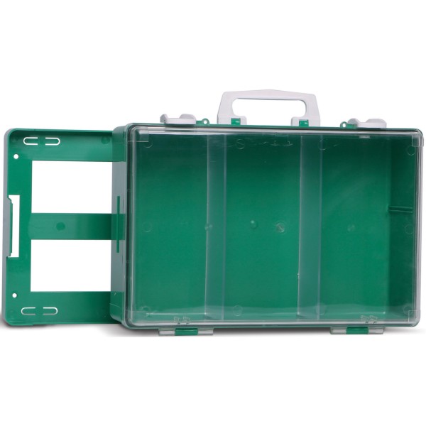 Valigetta Pronto Soccorso Vuota MEDIC 2 Verde con Coperchio Trasparente, Supporto a Muro 395x270x135 mm
