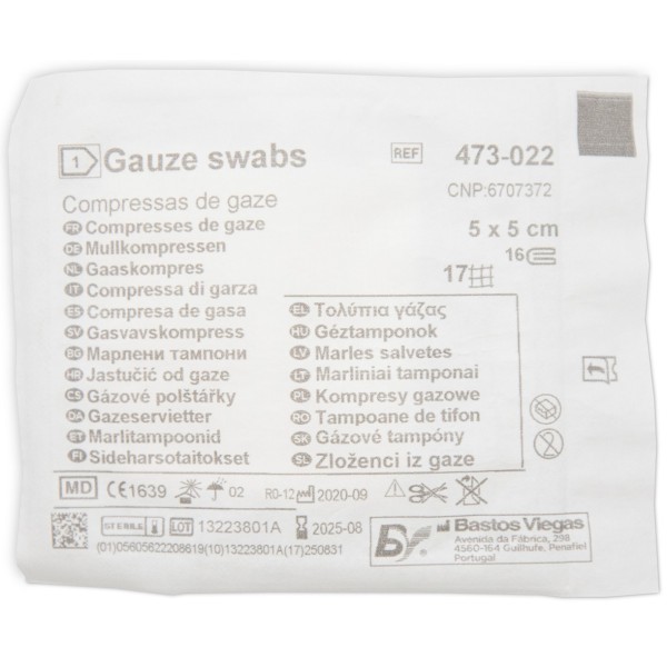 Busta con compressa di garza idrofila sterile Piegata 7.5x7.5 cm, in confezione da 80 pezzi