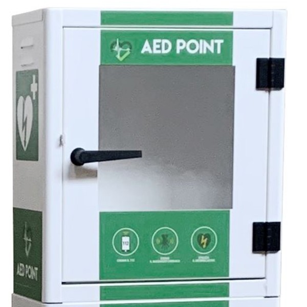 Teca per Defibrillatore da esterno ed interno per defibrillatore in acciaio 420x210x420 mm