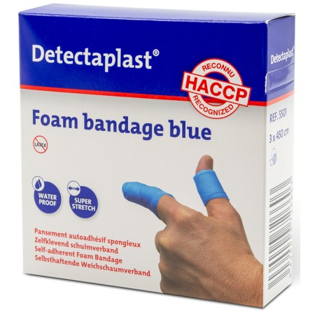 1 - Bendaggio Autoadesivo DETECTAPLAST 3x450 cm colore BLU latex free -
