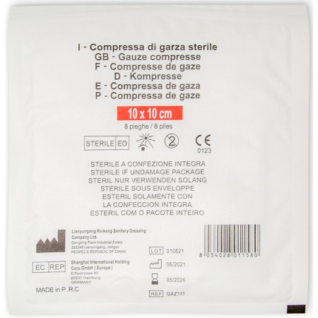1 - Busta di garza compressa sterile 10x10 cm a 8 pieghe -