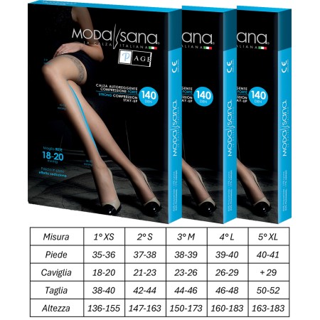 2 - 3 Paia di Modasana Autoreggenti 140 DEN NERO Calze a compressione graduata 18/20 mmHg
