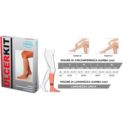 1 - Gloria Med kit Gambaletto ULCERKIT 2° classe P. Aperta Beige CL2 Calze a compressione graduata 30-30 mmHg