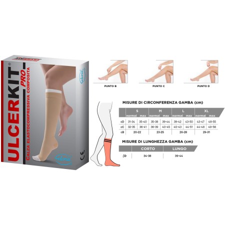 1 - Gloria Med kit Gambaletto ULCERKIT PRO 40 CORTO Cotton P. Aperta Calze a compressione graduata 40-45 mmHg