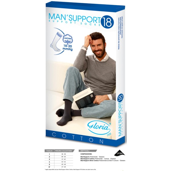 Gloria Med MAN SUPPORT 18 Gambaletti Cotton uomo colore Nero Calze a compressione graduata 18/20 mmHg
