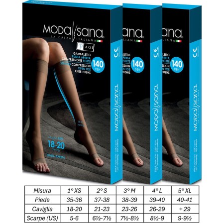 1 - 3 Paia di Modasana Gambaletti Punta Aperta maglia a rete 140 DEN NATURE Calze a compressione graduata 18/20 mmHg