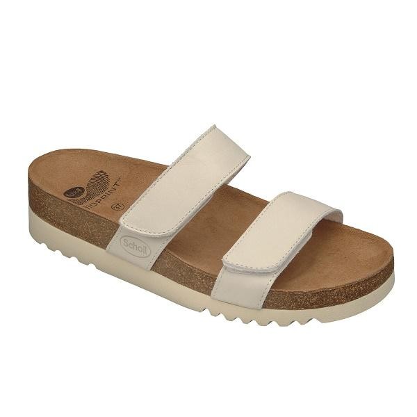Lusaka Bianco pelle Scholl ciabatta doppia fascia a strappo