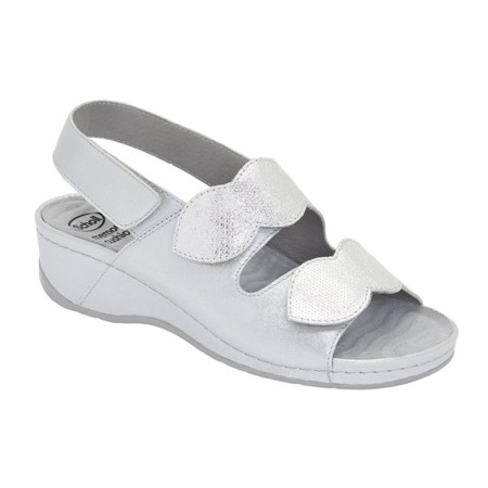 1 - NIVES SANDAL Sandali Scholl Similpelle + Pelle Scamosciata Stampata  Argento Memory Cushion --