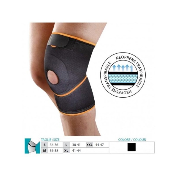 Orione Safte Ginocchiera tutore gamba ortopedico Neoprene con foro supporto rotuleo NERO