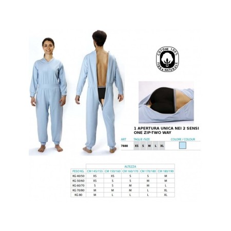 1 - Orione Safte Pigiama Unisex con cerniera posteriore AZZURRO -