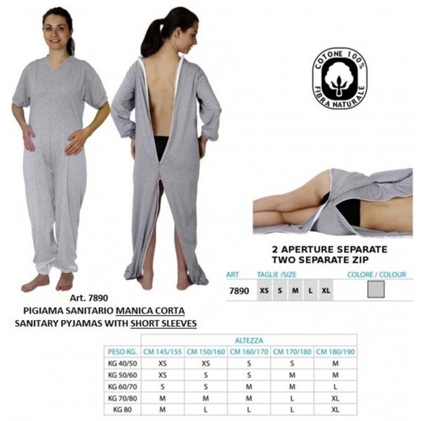 Orione Safte Pigiama apribile 24 h in cotone elasticizzato con cerniere maniche lunghe unisex GRIGIO