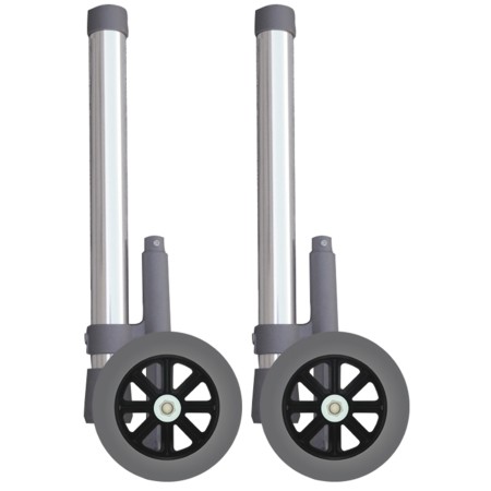 1 - Coppia di Gambe con ruote e sistema bloccante per Deambulatore e girello per anziani diametro 12,5 cm Art. AD-R5A due pezzi