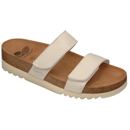1 - Lusaka Bianco pelle Scholl ciabatta doppia fascia a strappo