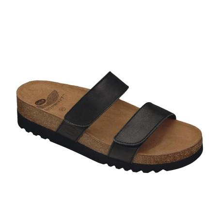 1 - Lusaka Nero pelle Scholl ciabatta doppia fascia a strappo --