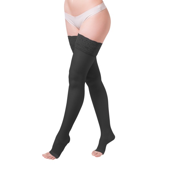 Prime Sanagens Autoreggenti Punta Aperta Calze a compressione graduata 70 DEN NERO 13/17 mmHg