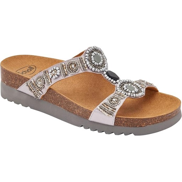 Scholl Ciabatte Donna NEW BOGOTA' WEDGE Satin beads Silver/Pewter