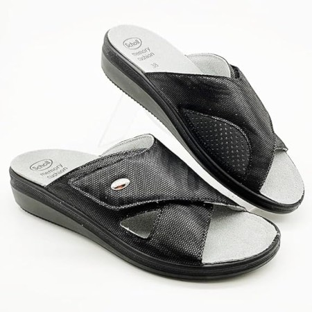 1 - Scholl Ciabatte Donna ANTONIA CROSS Printed Suede Suede  Black