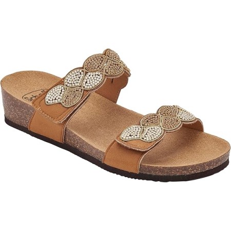 1 - Scholl Ciabatte Donna ABU DHABI Microfibre strass Tan