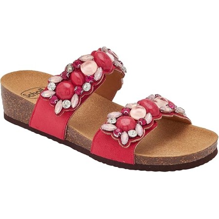 1 - Scholl Ciabatte Donna PALAU 2 STRAPS Microfibre stones Red