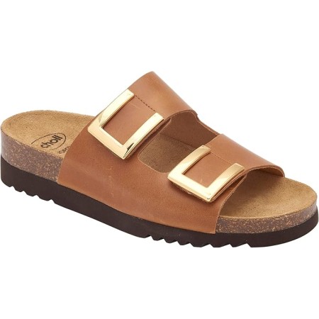 1 - Scholl Ciabatte Donna MONTEREY 2 STRAPS Vintage leather bis Cognac