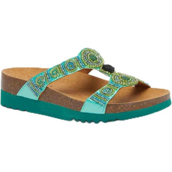 Scholl Ciabatte NEW BOGOTA' WEDGE Satin beads Emerald/Green