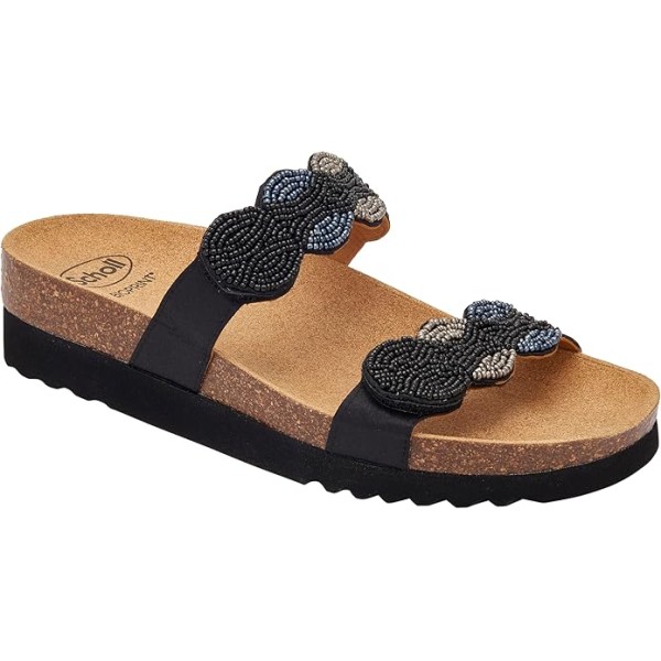Scholl Ciabatte PALMILLA 2 STRAPS Satin+beads Black