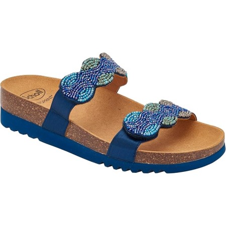 1 - Scholl Ciabatte PALMILLA 2 STRAPS Satin+beads Blue --
