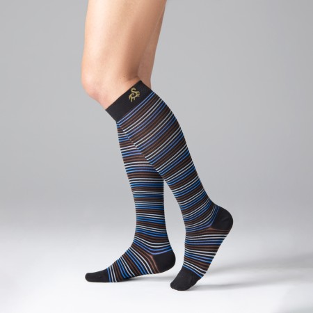 1 - Solidea Gambaletti STRIPE GAME COSMO, Colore NERO, Calze a compressione graduata 15/21 mmHg Art. 0630A0